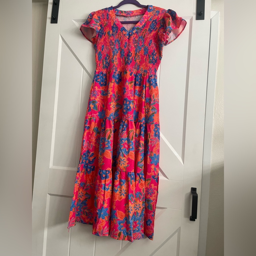 Floral Pink and Blue Kids Dress